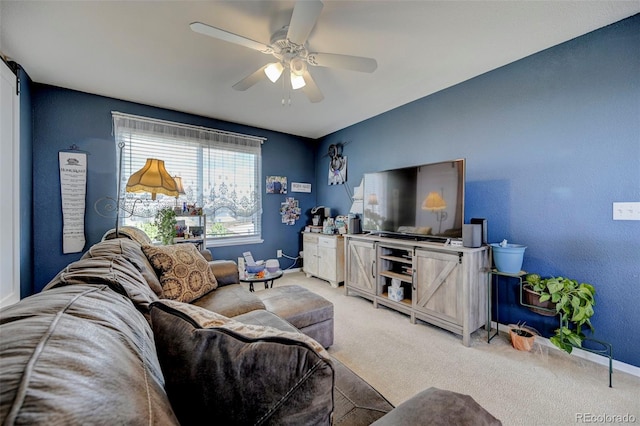 9172 Sunningdale Rd, Peyton, CO 80831 - living area featuring a ceiling fan, baseboards, and light colored carpet