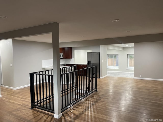 3092 S Kearney St, Denver, CO 80222 - hallway featuring an upstairs landing, baseboards, wood finished floors, and recessed lighting