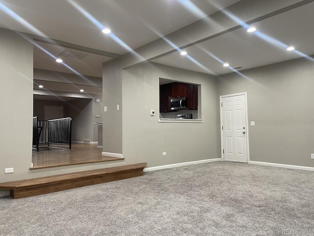 3092 S Kearney St, Denver, CO 80222 - basement featuring carpet floors, baseboards, and recessed lighting
