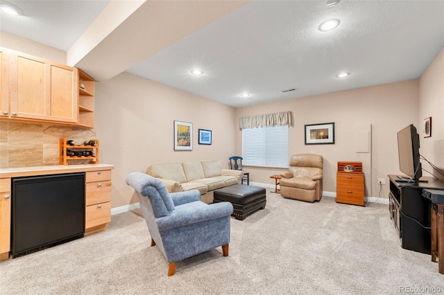 living room with light colored carpet