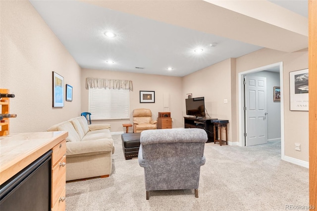 living room featuring light colored carpet