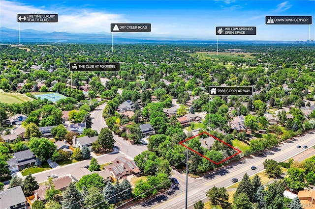 7888 S Poplar Way, Centennial, CO 80112 - aerial view of property and surrounding area featuring property boundaries highlighted