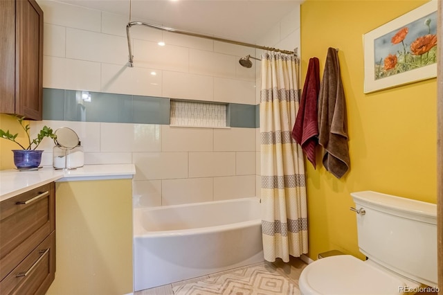 3010 Zinnia Ct, Golden, CO 80401 - bathroom with vanity, toilet, shower / bath combination with curtain, and tasteful backsplash