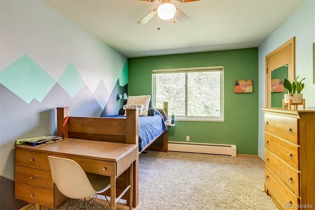 3010 Zinnia Ct, Golden, CO 80401 - bedroom with a baseboard heating unit, carpet flooring, a desk, baseboards, and ceiling fan