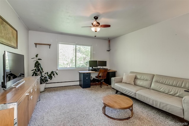 3010 Zinnia Ct, Golden, CO 80401 - office area with a baseboard radiator, ceiling fan, and light colored carpet