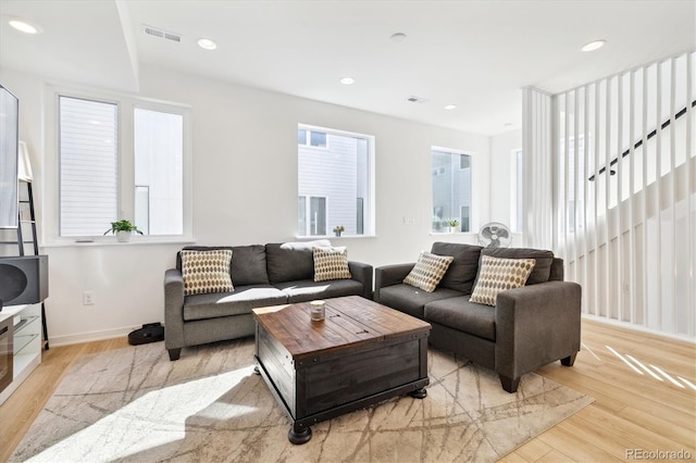 living room with light wood-type flooring