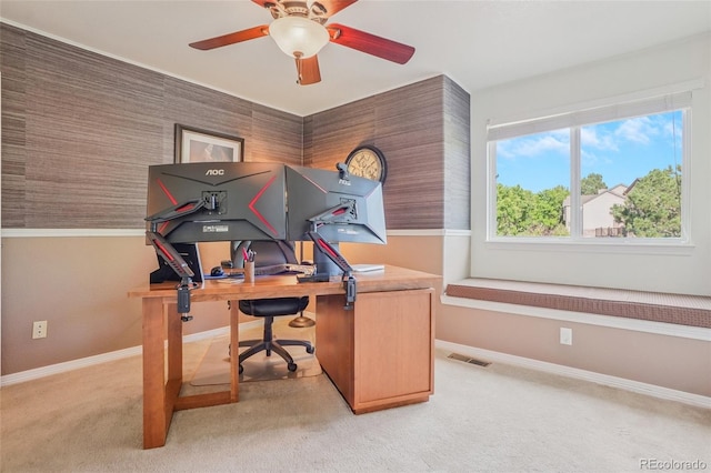 16071 Crestrock Cir, Parker, CO 80134 - office area with light carpet and ceiling fan
