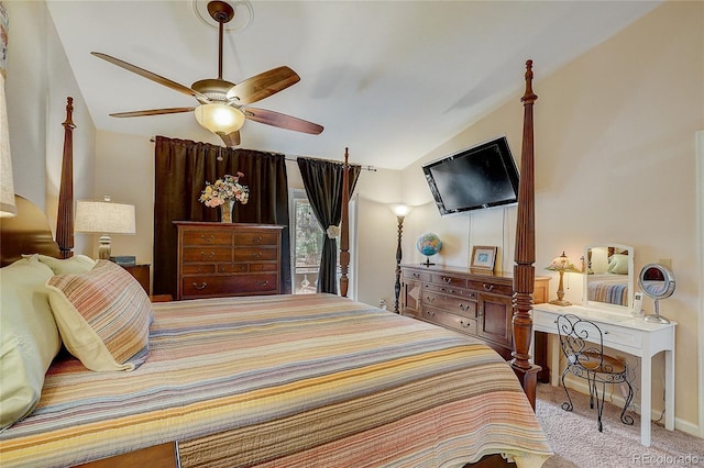 8754 Mesquite Row, Lone Tree, CO 80124 - bedroom featuring lofted ceiling, carpet flooring, and ceiling fan