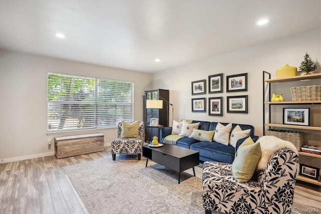 living room with light hardwood / wood-style floors