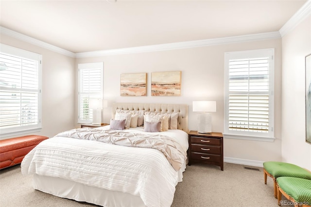 3143 Elmira St, Denver, CO 80238 - bedroom featuring crown molding, light colored carpet, multiple windows, and baseboards