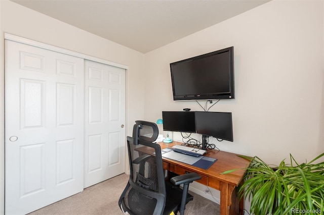 office area featuring light colored carpet