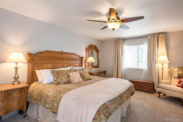 carpeted bedroom featuring a ceiling fan