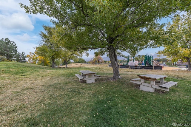 view of yard with a playground