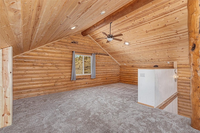 14077 S State Highway 67, Woodland Park, CO 80863 - bonus room with log walls, carpet, ceiling fan, lofted ceiling, and wood ceiling