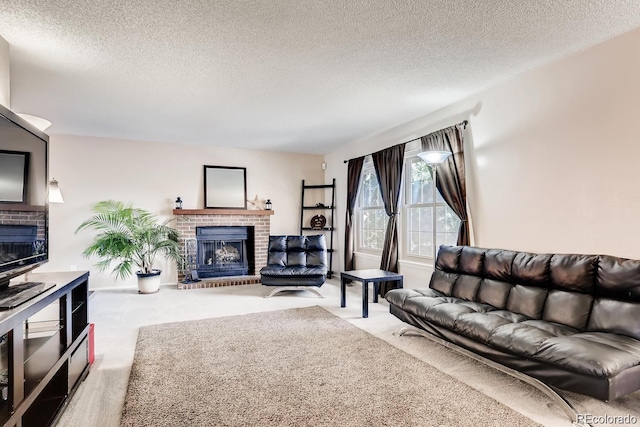 4049 S Nucla Way, Aurora, CO 80013 - living room featuring a fireplace, carpet floors, and a textured ceiling