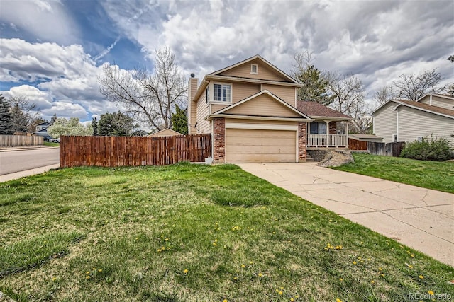 6057 S Pierson St, Littleton, CO 80127 - view of front of property with brick siding, concrete driveway, and a chimney