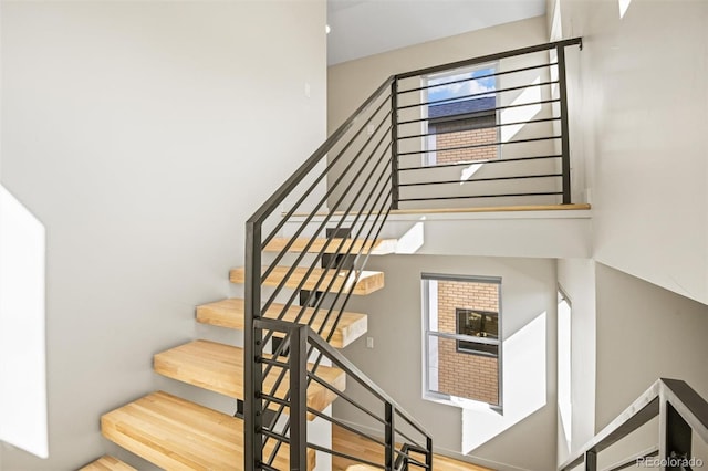 stairs with hardwood / wood-style floors