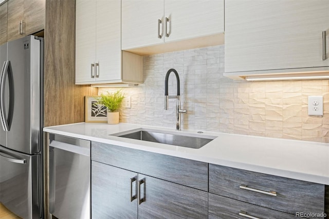 kitchen with backsplash, sink, and stainless steel appliances