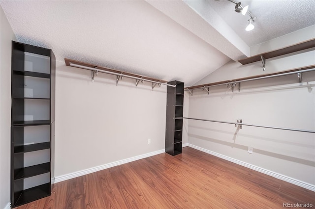 spacious closet featuring vaulted ceiling and hardwood / wood-style floors