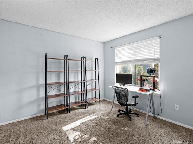 966 Cherry Blossom Ct, Highlands Ranch, CO 80126 - carpeted home office featuring a textured ceiling and baseboards