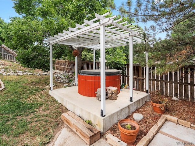 966 Cherry Blossom Ct, Highlands Ranch, CO 80126 - deck with a hot tub, a fenced backyard, and a pergola