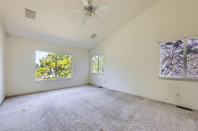 1730 Pear Ct, Brighton, CO 80601 - spare room featuring carpet flooring, a ceiling fan, and high vaulted ceiling