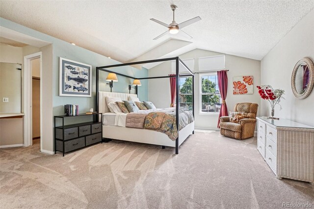 775 Poppywood Dr, Highlands Ranch, CO 80126 - bedroom featuring carpet flooring, vaulted ceiling, a textured ceiling, and ceiling fan
