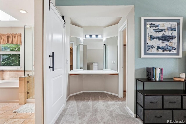 775 Poppywood Dr, Highlands Ranch, CO 80126 - bathroom featuring a shower stall, a skylight, and a bath