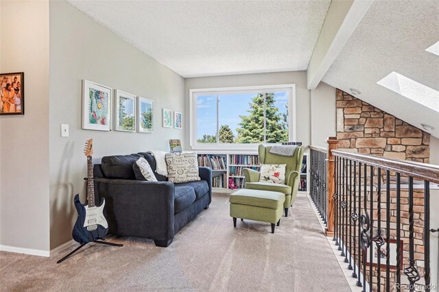 775 Poppywood Dr, Highlands Ranch, CO 80126 - living area with carpet, a skylight, and a textured ceiling