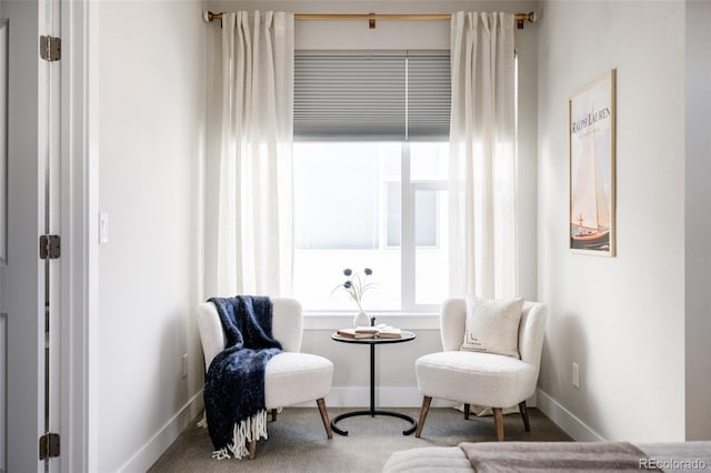 living area featuring baseboards