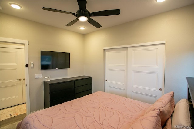 10018 E 62nd Ave, Denver, CO 80238 - bedroom with a closet, recessed lighting, and ceiling fan
