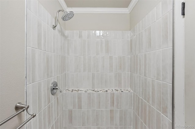 150 Cedar Rd, Evergreen, CO 80439 - full bath with crown molding and a tile shower