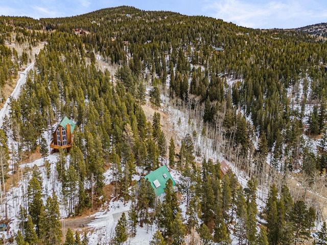 snowy aerial view with a mountain view