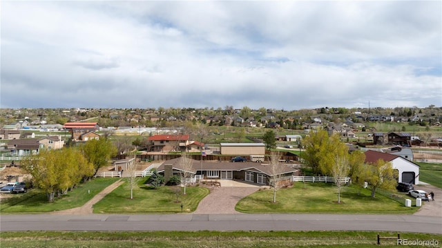 birds eye view of property with a residential view