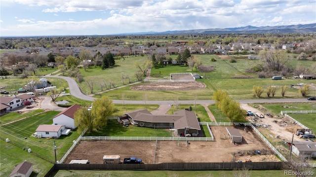 bird's eye view featuring a residential view and a mountain view