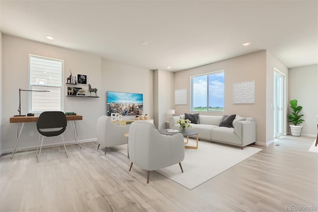 living room with light wood-type flooring