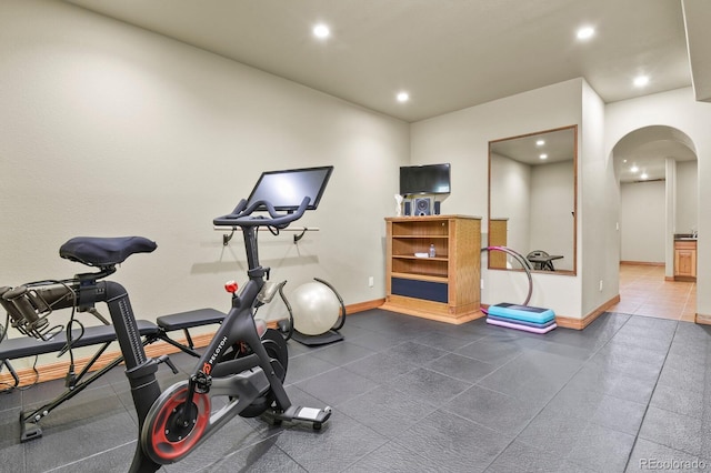 11268 Bell Cross Cir, Parker, CO 80138 - exercise room with arched walkways and recessed lighting