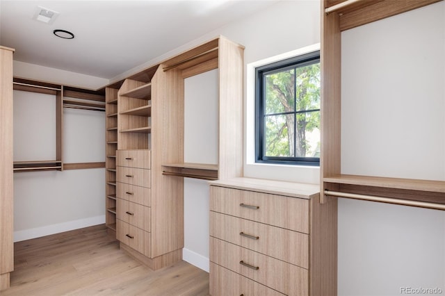 walk in closet featuring light hardwood / wood-style floors