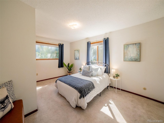10858 Norton Ave, Conifer, CO 80433 - bedroom featuring multiple windows, light carpet, and a textured ceiling