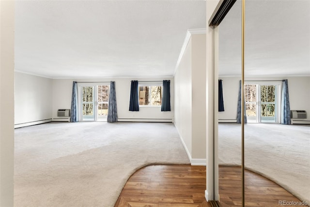 interior space with a baseboard radiator, carpet flooring, and plenty of natural light