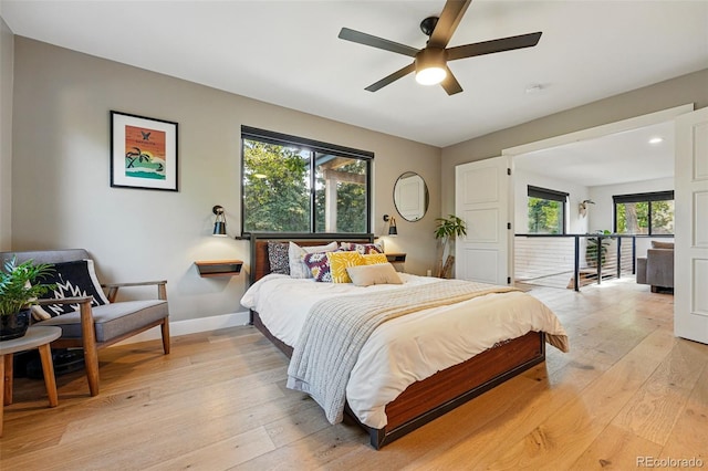 1801 Redwood Ave, Boulder, CO 80304 - bedroom with light wood-style floors, baseboards, and a ceiling fan