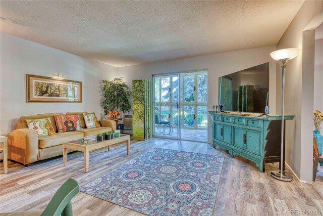 13609 E Cornell Ave Unit 107, Aurora, CO 80014 - living room featuring light wood-style flooring and a textured ceiling