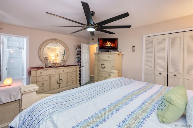 bedroom with a closet and ceiling fan