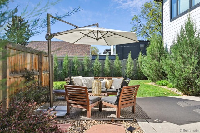 2480 Quitman St, Denver, CO 80212 - view of patio / terrace with outdoor lounge area and a fenced backyard