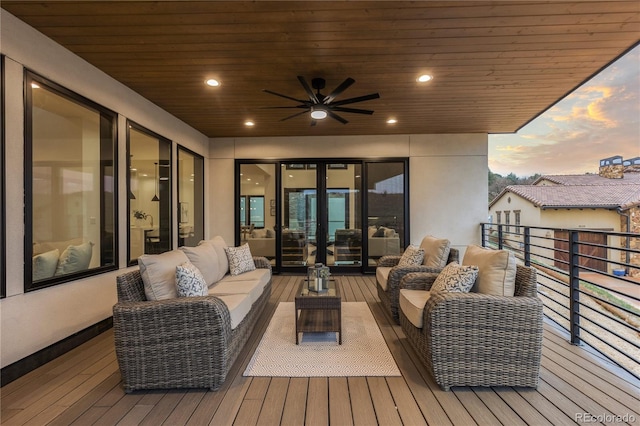 8103 Raphael Ln, Littleton, CO 80125 - wooden terrace with outdoor lounge area and a ceiling fan