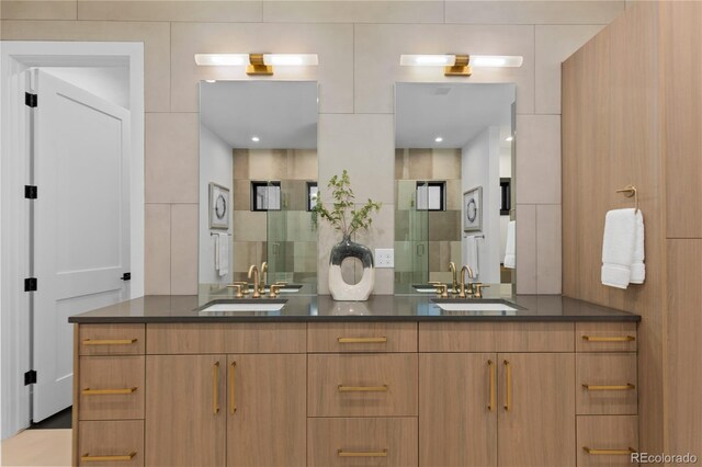 8103 Raphael Ln, Littleton, CO 80125 - full bathroom featuring a sink, double vanity, and a shower with shower door