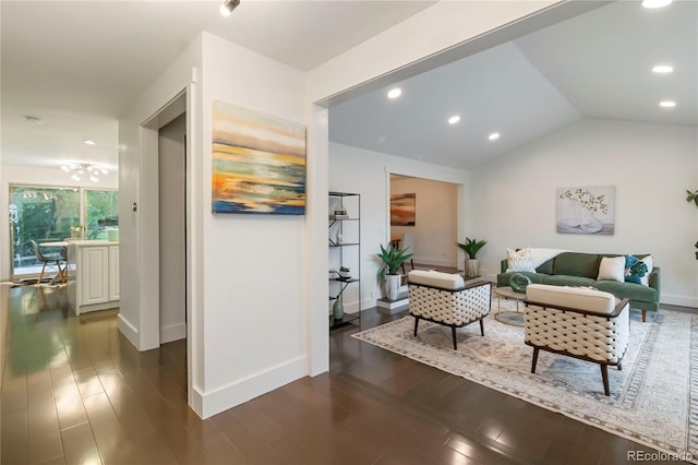 6581 E Heritage Pl, Englewood, CO 80111 - living room with recessed lighting, dark wood-style flooring, and vaulted ceiling