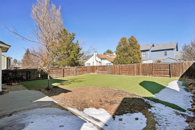 view of yard featuring a patio area and a fenced backyard