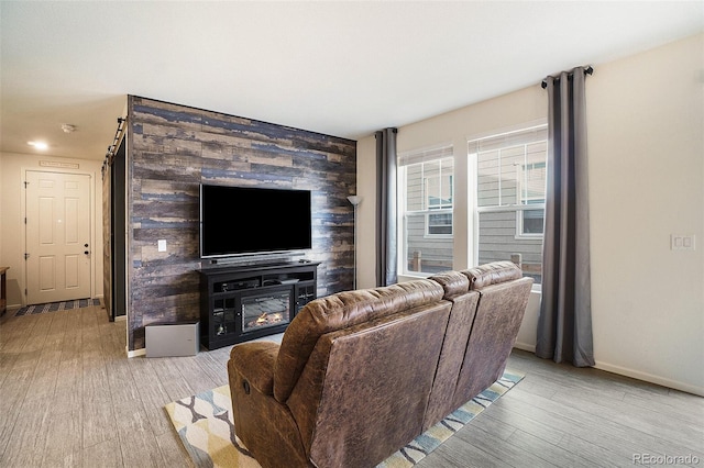 living room with light hardwood / wood-style floors