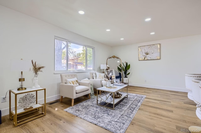 living room with light hardwood / wood-style flooring